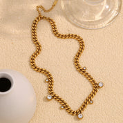 E.B.belle Smooth Cuban Chain Necklace 18K Gold Plated Round Circle Crystal Zircon Stone Charm Choker Necklace For Women