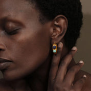 E.B.belle Round  Lazurite Turquoise Natural Stone Hoop Earrings Stainless Steel 18K Gold Plated Waterproof FashionEar Jewelry