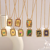 E.B.belle Colorful Enamel Square Zircon Pendant Necklace 18K Gold Plated Stainless Steel Fashion Neck Jewelry