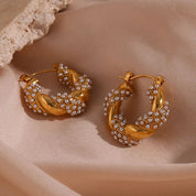 E.B.belle Crystal Paved Twisted Rope Style Rhinestone Hoop Earrings For Women Stainless Steel Chunky Statement Hoop Earring